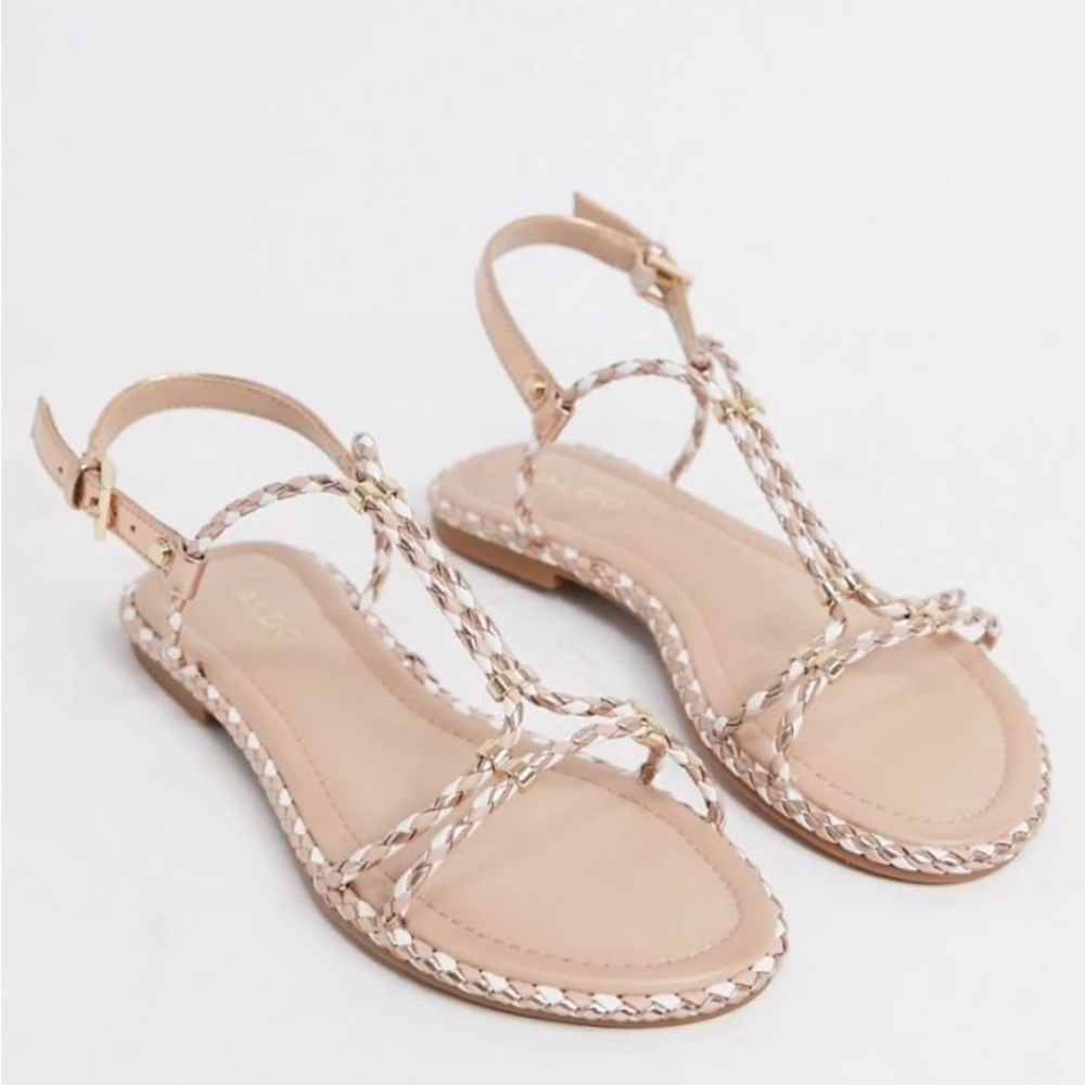 ALDO STRAPPY FLAT SANDALS IN GOLD